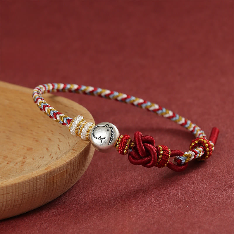 Bracelet porte-bonheur tressé en argent sterling 999 avec Buddha Stones Année du Cheval Dunhuang - image 1