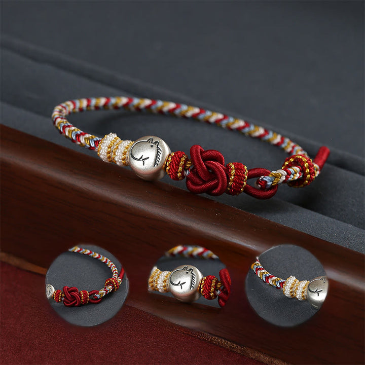 Bracelet porte-bonheur tressé en argent sterling 999 avec Buddha Stones Année du Cheval Dunhuang - image 3