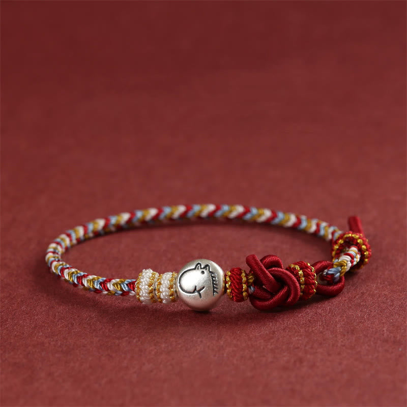 Bracelet porte-bonheur tressé en argent sterling 999 avec Buddha Stones Année du Cheval Dunhuang - Cheval (tour de poignet 14-19 cm) - image 0