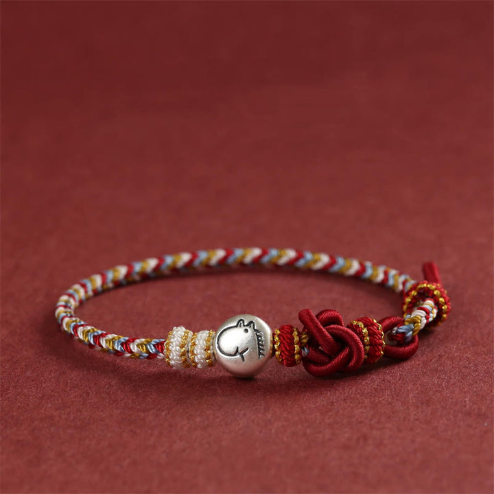 Bracelet porte-bonheur tressé en argent sterling 999 avec Buddha Stones Année du Cheval Dunhuang - Cheval (tour de poignet 14-19 cm) - image 0