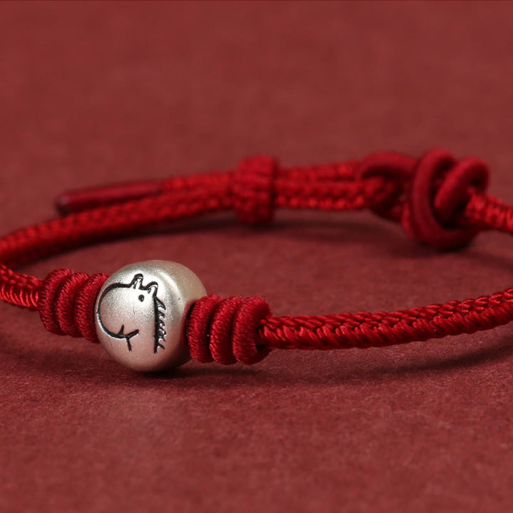 Bracelet tressé en argent sterling 999 avec cordon rouge et pierres de Buddha Stones Année du Cheval - image 10