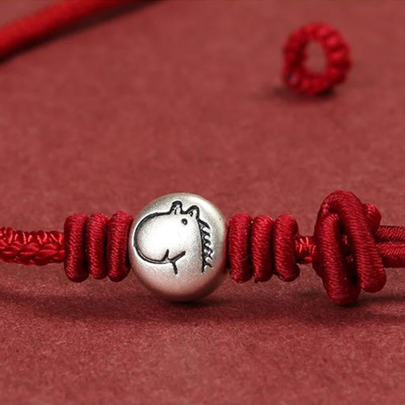 Bracelet tressé en argent sterling 999 avec cordon rouge et pierres de Buddha Stones Année du Cheval - image 12