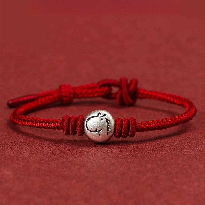 Bracelet tressé en argent sterling 999 avec cordon rouge et pierres de Buddha Stones Année du Cheval - Cheval (tour de poignet 14-18 cm) - image 0