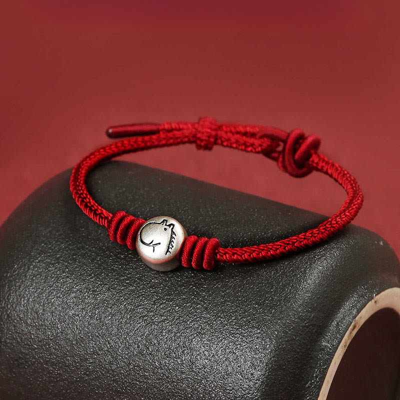 Bracelet tressé en argent sterling 999 avec cordon rouge et pierres de Buddha Stones Année du Cheval - image 1