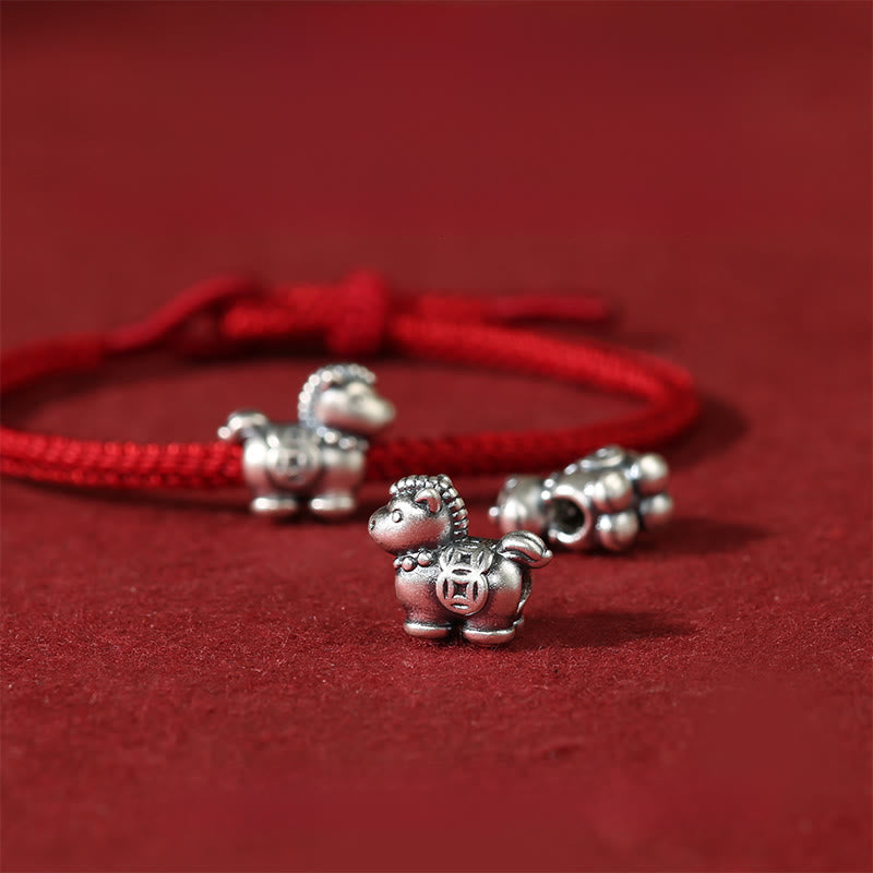 Bracelet porte-bonheur tressé en argent sterling 999 avec cordon rouge et pièces de cuivre, Année du Cheval , Buddha Stones - image 3