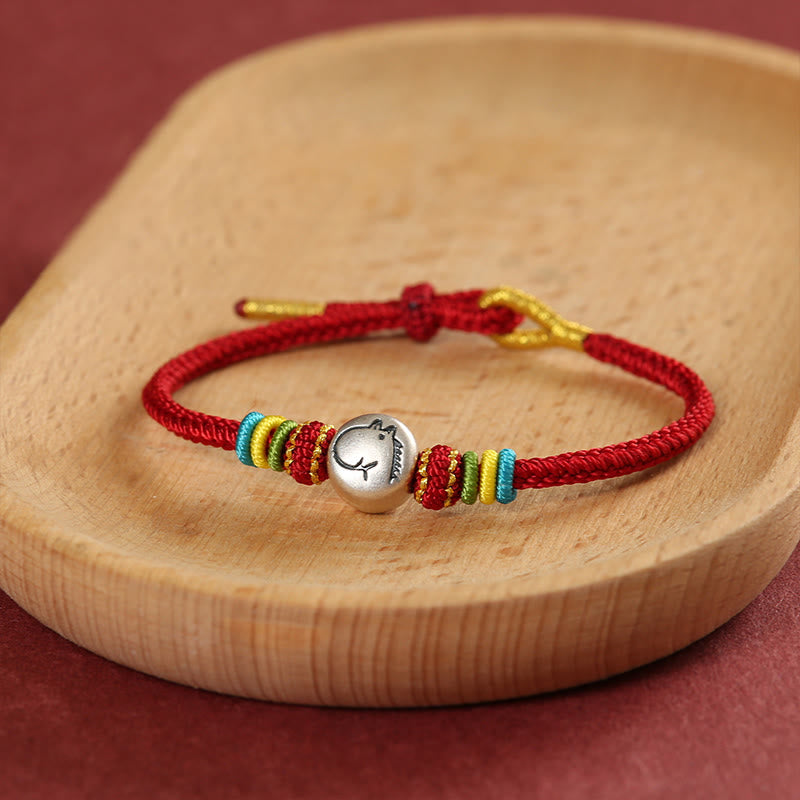 Bracelet de foi tressé en argent sterling 999 avec cordon rouge et pierres de Buddha Stones Année du Cheval - image 1