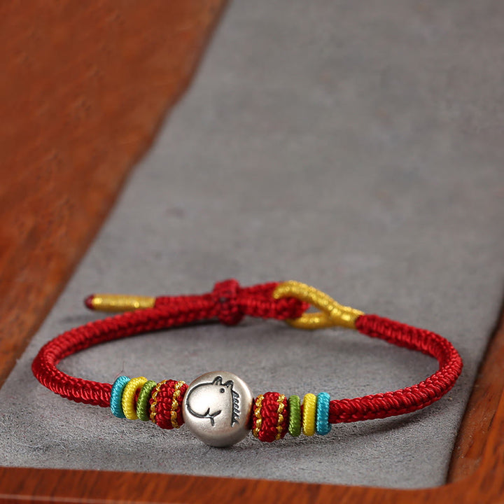 Bracelet de foi tressé en argent sterling 999 avec cordon rouge et pierres de Buddha Stones Année du Cheval - image 2