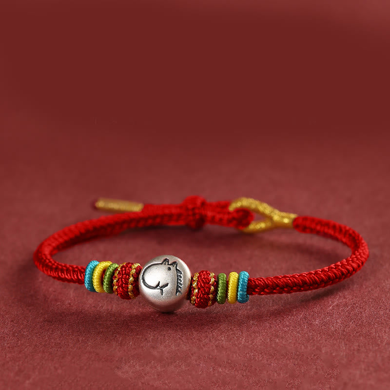 Bracelet de foi tressé en argent sterling 999 avec cordon rouge et pierres de Buddha Stones Année du Cheval - Rouge (Tour de poignet 14-18 cm) - image 10