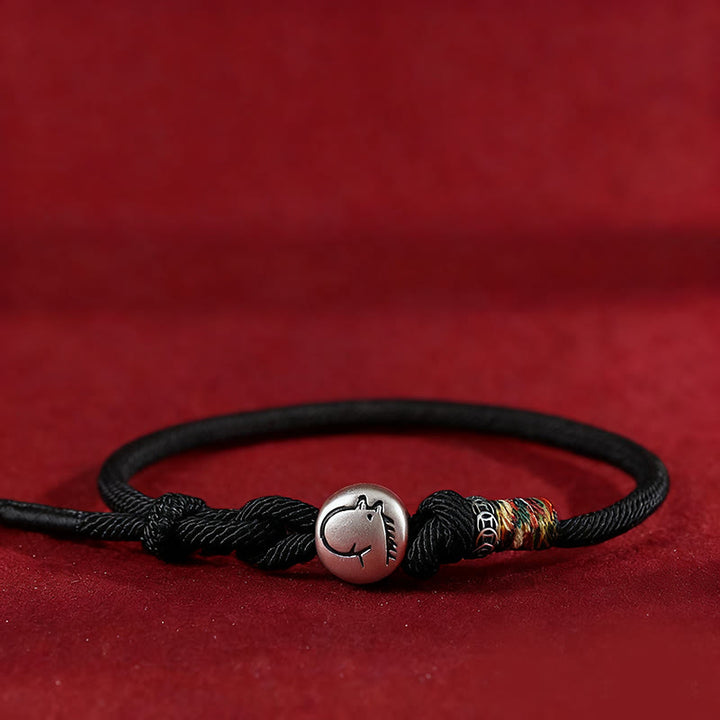 Bracelet de protection tressé en corde avec pièces de cuivre et argent sterling 999, Buddha Stones, Année du Cheval - Noir - 18-20 cm - image 10