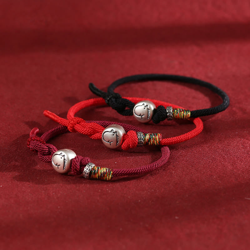 Bracelet de protection tressé en corde avec pièces de cuivre et argent sterling 999, Buddha Stones, Année du Cheval - image 2