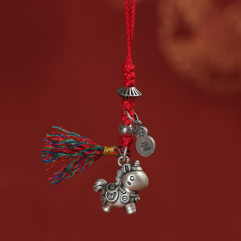 Buddha Stones Année du Cheval Argent Sterling 999 Pièces de cuivre porte-bonheur Décoration à suspendre pour téléphone - Rouge - image 0