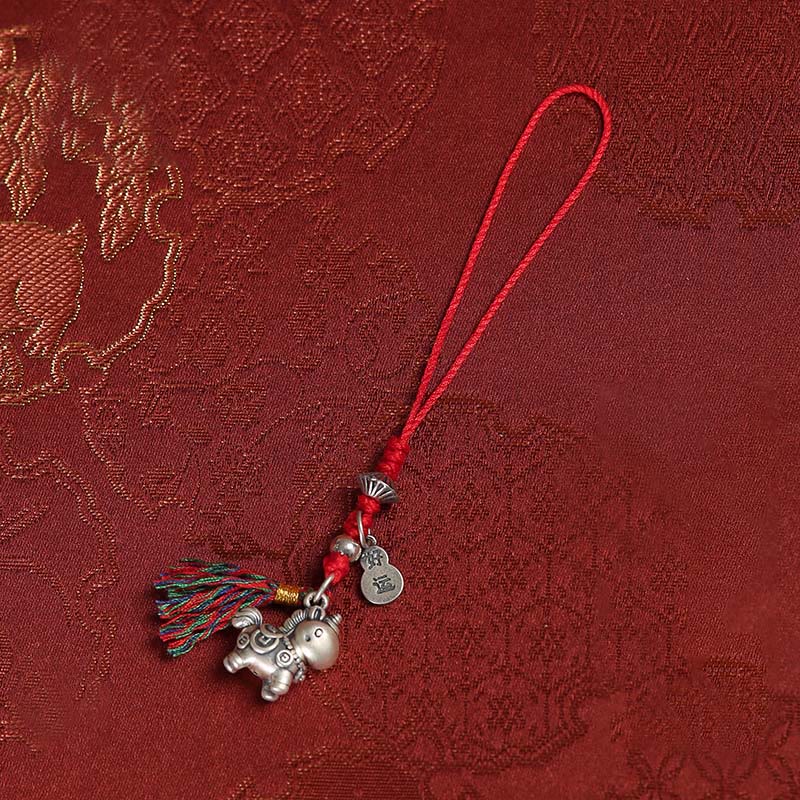 Buddha Stones Année du Cheval Argent Sterling 999 Pièces de cuivre porte-bonheur Décoration à suspendre pour téléphone - image 1