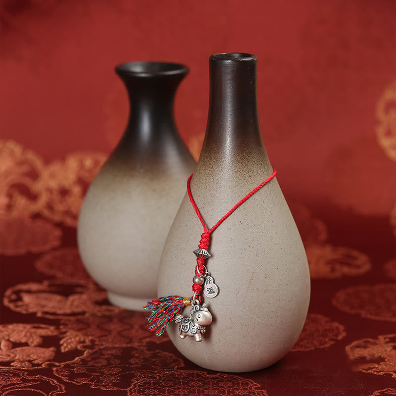 Buddha Stones Année du Cheval Argent Sterling 999 Pièces de cuivre porte-bonheur Décoration à suspendre pour téléphone - image 3