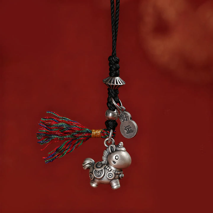 Buddha Stones Année du Cheval Argent Sterling 999 Pièces de cuivre porte-bonheur Décoration à suspendre pour téléphone - Noir - image 9