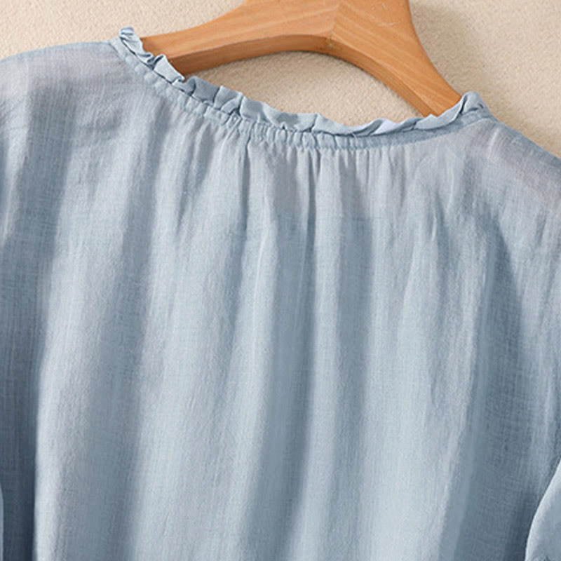 Chemise décontractée à manches bouffantes et boutons floraux brodés Buddha Stones pour femme - image 4