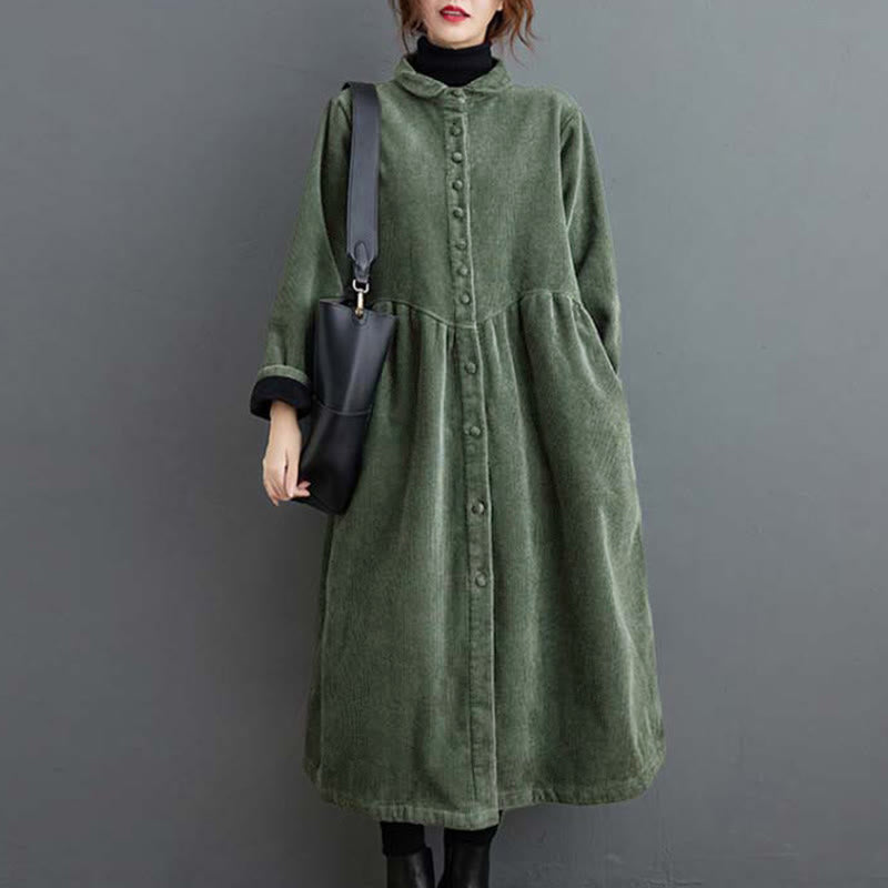 Manteau en Buddha Stones côtelé de coton à manches longues et poches pour femme, uni, avec boutons et doublure polaire - image 10