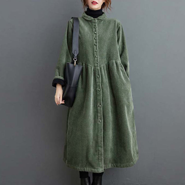 Manteau en Buddha Stones côtelé de coton à manches longues et poches pour femme, uni, avec boutons et doublure polaire - image 10