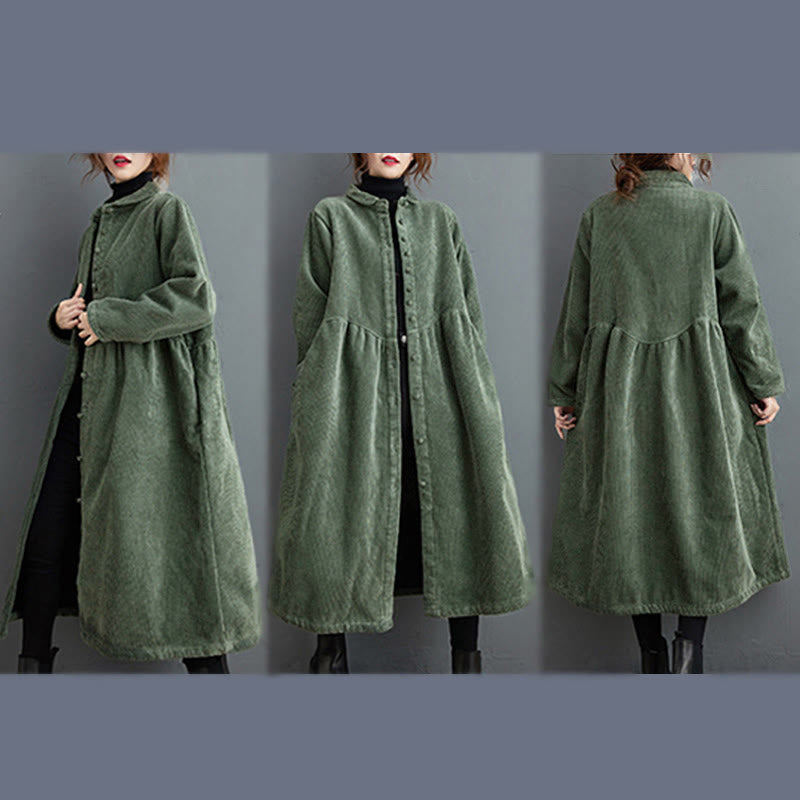 Manteau en Buddha Stones côtelé de coton à manches longues et poches pour femme, uni, avec boutons et doublure polaire - image 11