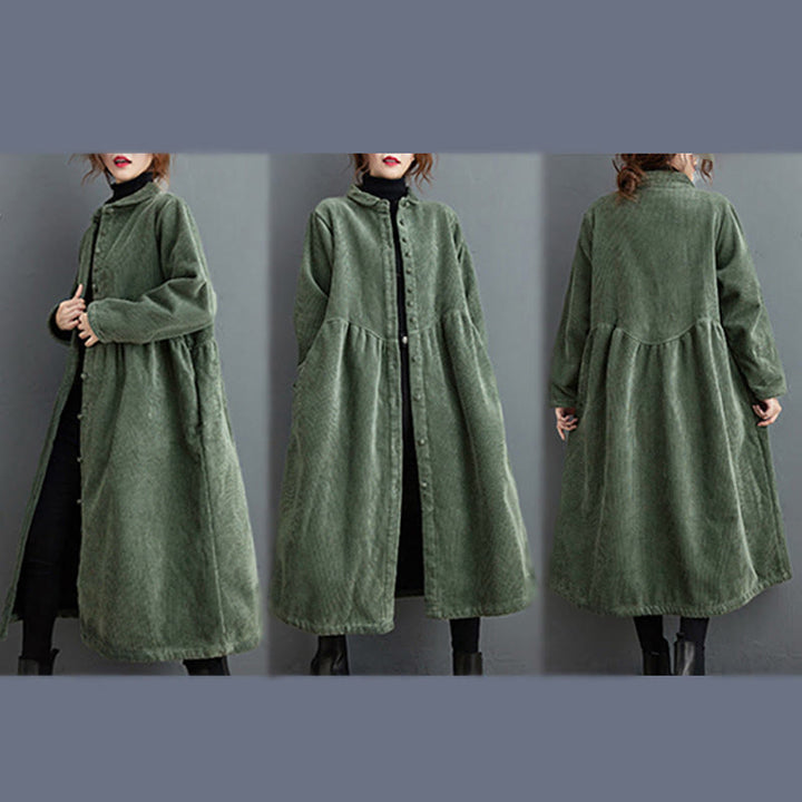 Manteau en Buddha Stones côtelé de coton à manches longues et poches pour femme, uni, avec boutons et doublure polaire - image 11