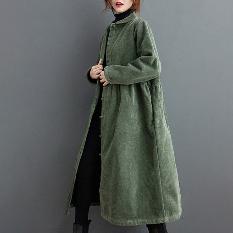 Manteau en Buddha Stones côtelé de coton à manches longues et poches pour femme, uni, avec boutons et doublure polaire - image 12