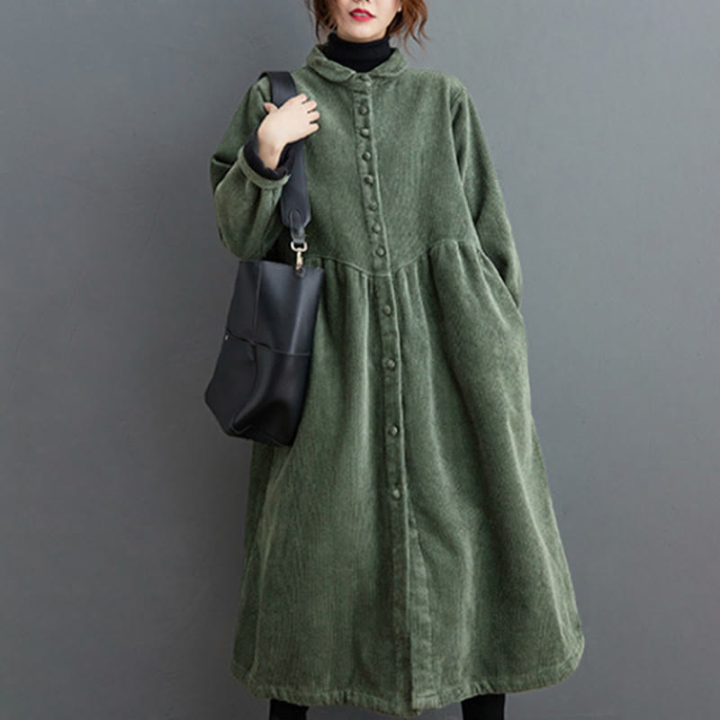 Manteau en Buddha Stones côtelé de coton à manches longues et poches pour femme, uni, avec boutons et doublure polaire - Vert de mer - US8-10，UK/AU12-14，EU40-42 (2XL) - image 9