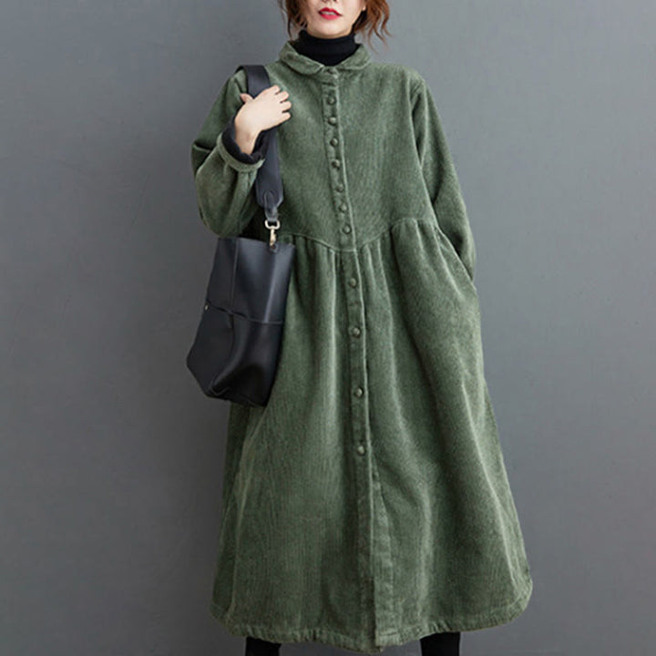 Manteau en Buddha Stones côtelé de coton à manches longues et poches pour femme, uni, avec boutons et doublure polaire - Vert de mer - US8-10，UK/AU12-14，EU40-42 (2XL) - image 9