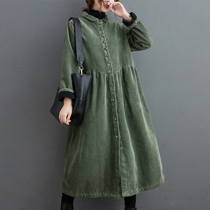 Manteau en Buddha Stones côtelé de coton à manches longues et poches pour femme, uni, avec boutons et doublure polaire - image 15