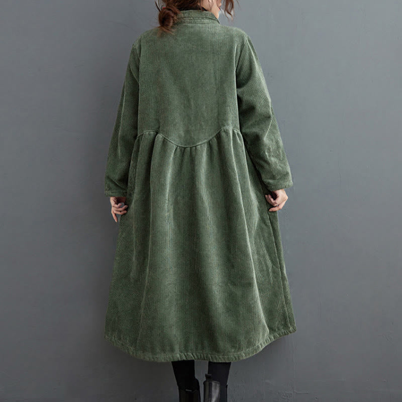 Manteau en Buddha Stones côtelé de coton à manches longues et poches pour femme, uni, avec boutons et doublure polaire - image 13