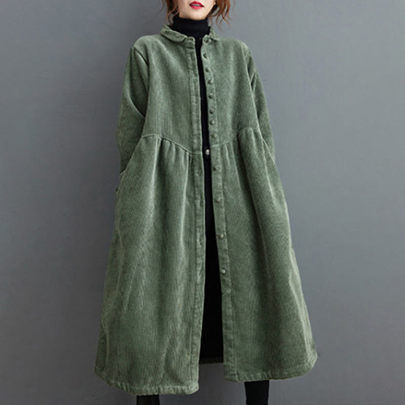 Manteau en Buddha Stones côtelé de coton à manches longues et poches pour femme, uni, avec boutons et doublure polaire - image 14