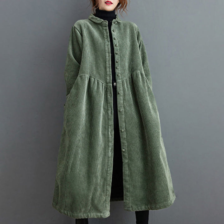 Manteau en Buddha Stones côtelé de coton à manches longues et poches pour femme, uni, avec boutons et doublure polaire - image 14