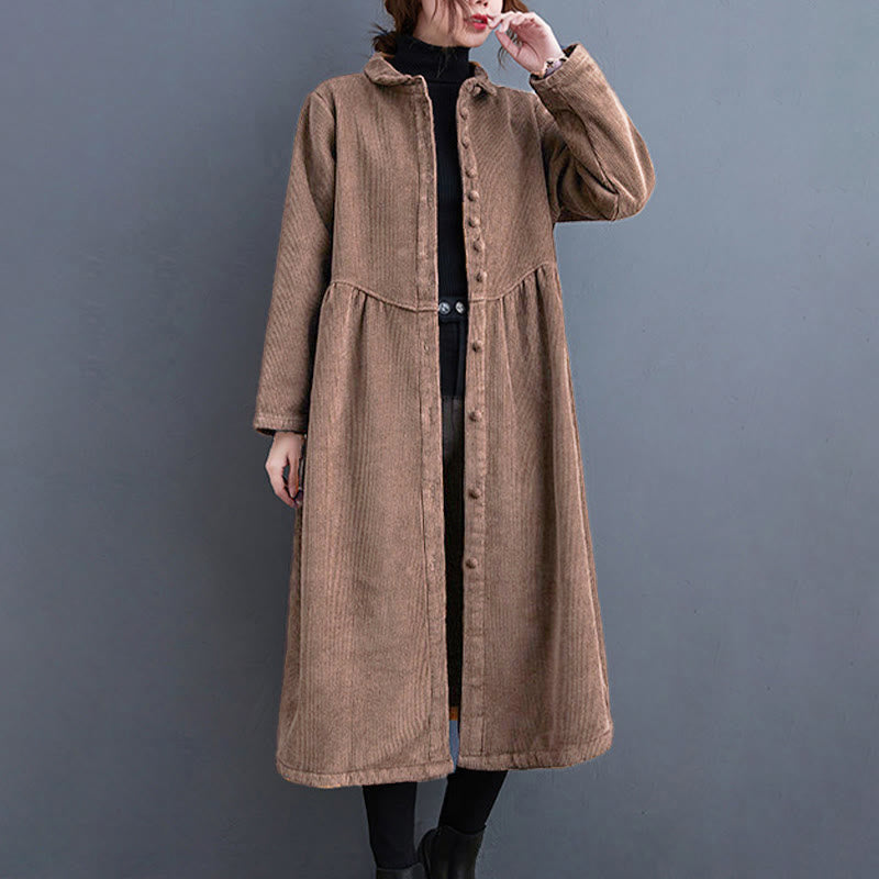 Manteau en Buddha Stones côtelé de coton à manches longues et poches pour femme, uni, avec boutons et doublure polaire - SaddleBrown - US8-10，UK/AU12-14，EU40-42 (2XL) - image 23