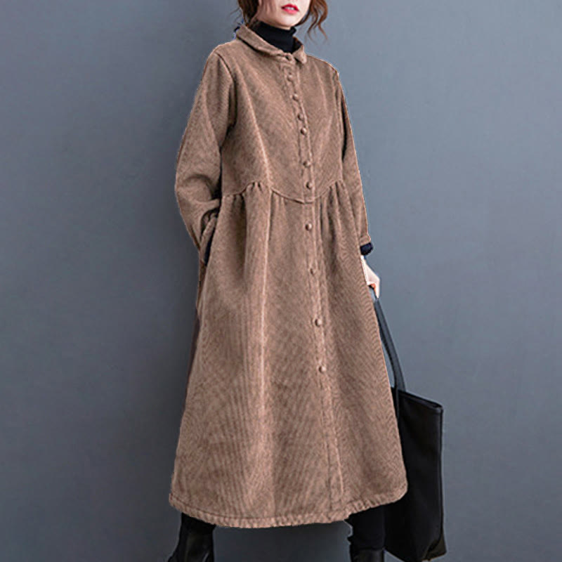 Manteau en Buddha Stones côtelé de coton à manches longues et poches pour femme, uni, avec boutons et doublure polaire - image 24
