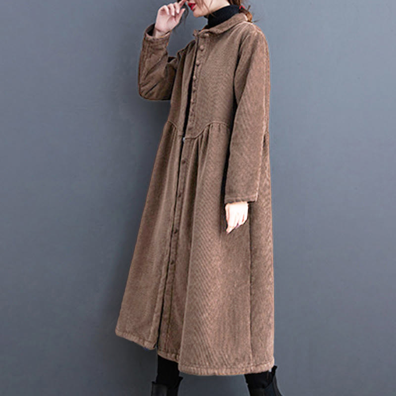 Manteau en Buddha Stones côtelé de coton à manches longues et poches pour femme, uni, avec boutons et doublure polaire - image 25