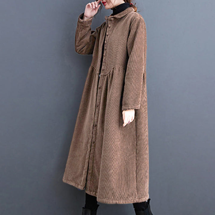 Manteau en Buddha Stones côtelé de coton à manches longues et poches pour femme, uni, avec boutons et doublure polaire - image 25