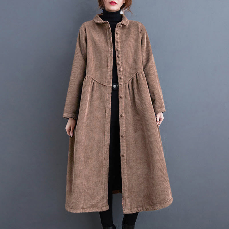 Manteau en Buddha Stones côtelé de coton à manches longues et poches pour femme, uni, avec boutons et doublure polaire - image 26