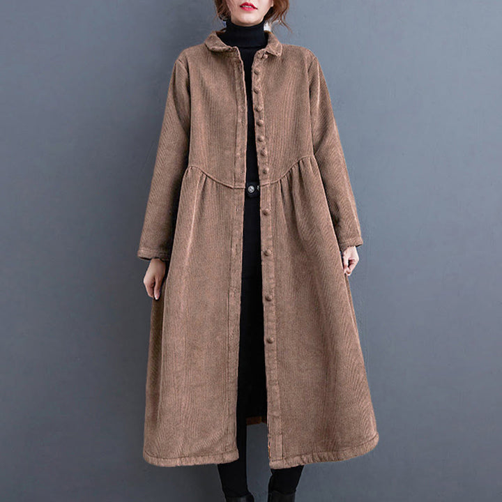 Manteau en Buddha Stones côtelé de coton à manches longues et poches pour femme, uni, avec boutons et doublure polaire - image 26