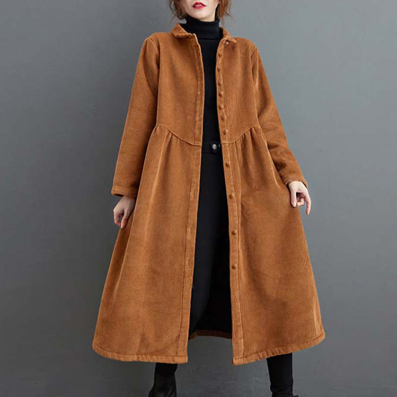 Manteau en Buddha Stones côtelé de coton à manches longues et poches pour femme, uni, avec boutons et doublure polaire - Pérou - US8-10，UK/AU12-14，EU40-42 (2XL) - image 16