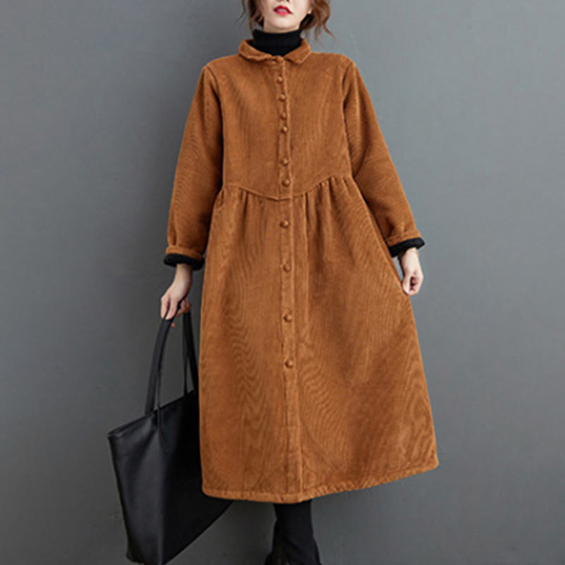 Manteau en Buddha Stones côtelé de coton à manches longues et poches pour femme, uni, avec boutons et doublure polaire - image 17