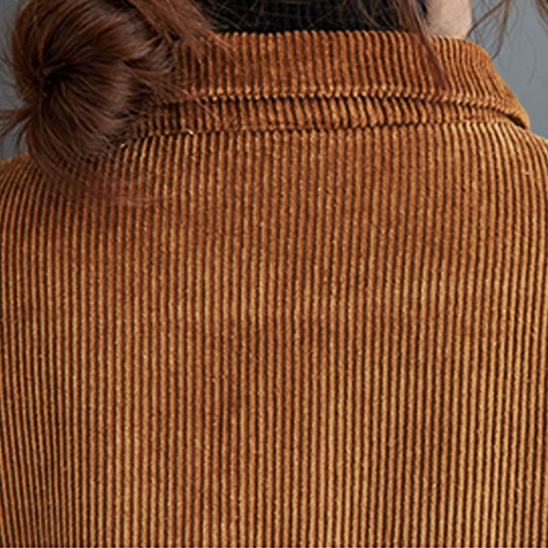 Manteau en Buddha Stones côtelé de coton à manches longues et poches pour femme, uni, avec boutons et doublure polaire - image 22