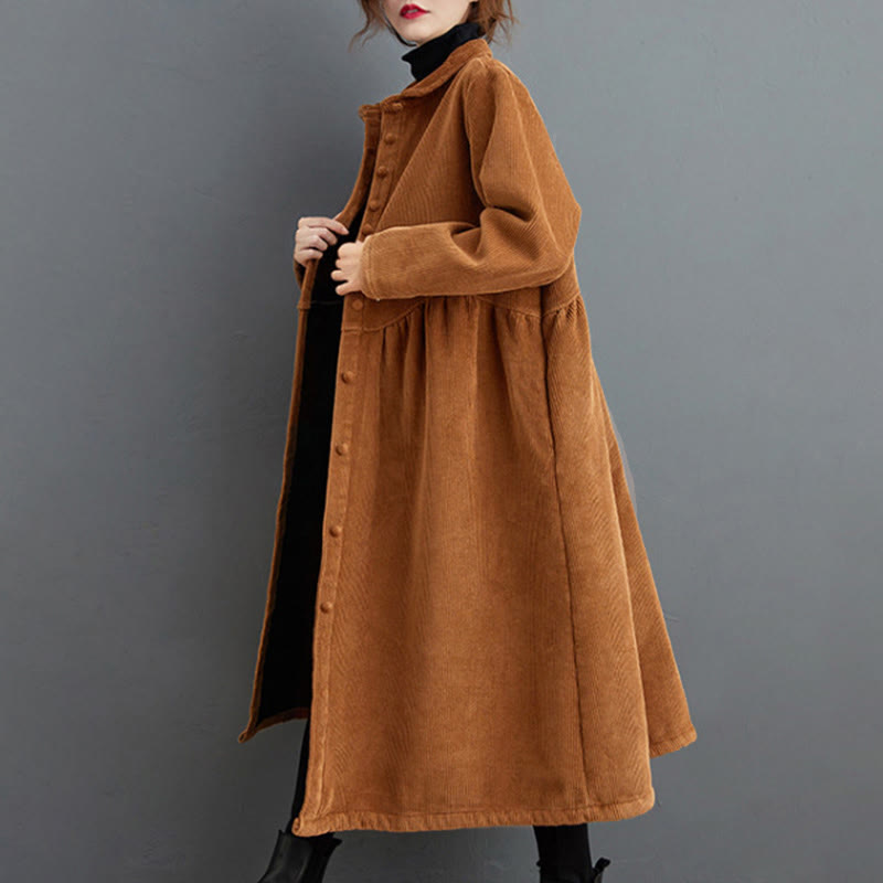 Manteau en Buddha Stones côtelé de coton à manches longues et poches pour femme, uni, avec boutons et doublure polaire - image 20