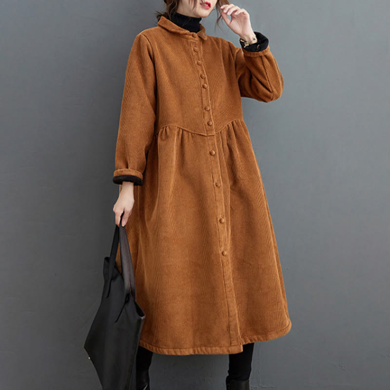Manteau en Buddha Stones côtelé de coton à manches longues et poches pour femme, uni, avec boutons et doublure polaire - image 19
