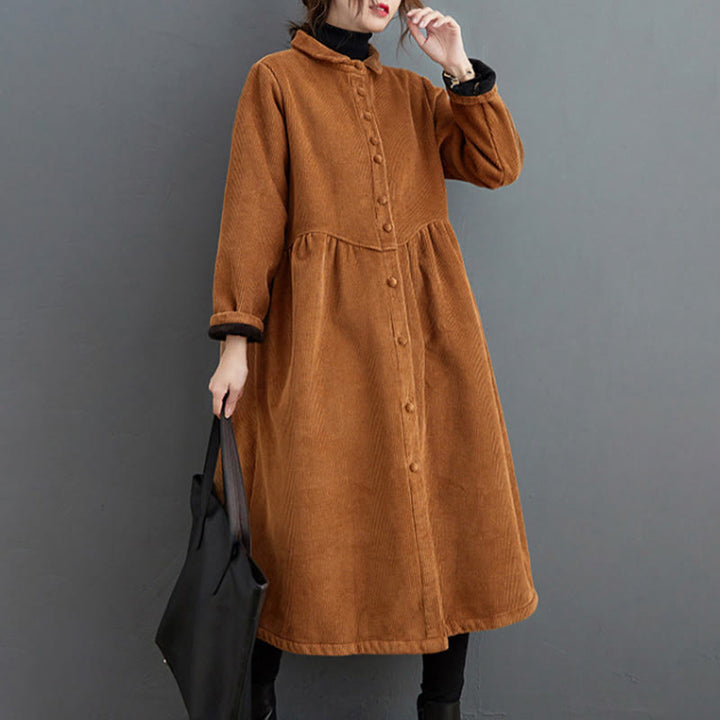 Manteau en Buddha Stones côtelé de coton à manches longues et poches pour femme, uni, avec boutons et doublure polaire - image 19