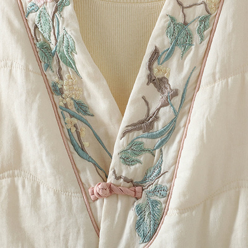 Veste matelassée en coton à manches longues et poches pour femme, brodée de Buddha Stones - image 6