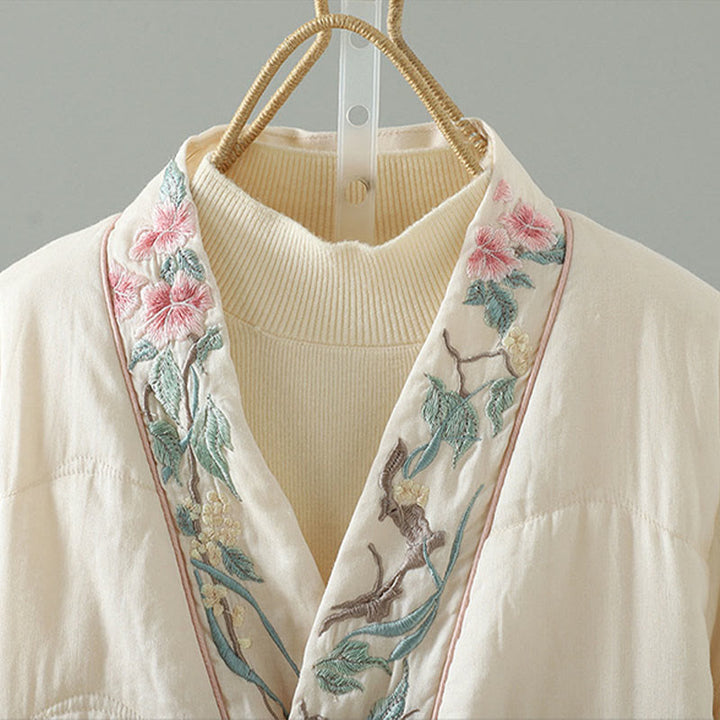 Veste matelassée en coton à manches longues et poches pour femme, brodée de Buddha Stones - image 3