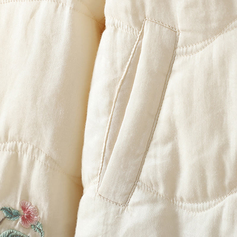Veste matelassée en coton à manches longues et poches pour femme, brodée de Buddha Stones - image 8