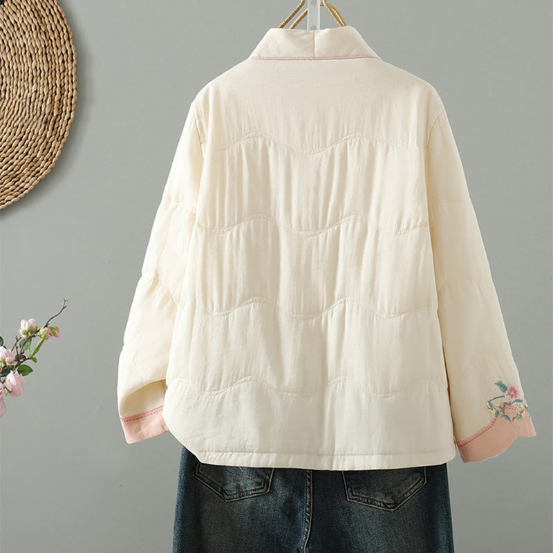 Veste matelassée en coton à manches longues et poches pour femme, brodée de Buddha Stones - image 2