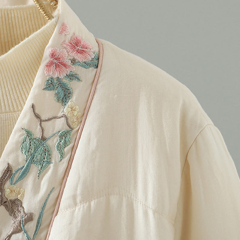 Veste matelassée en coton à manches longues et poches pour femme, brodée de Buddha Stones - image 5