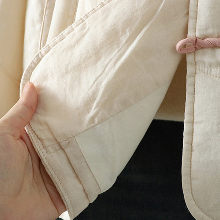 Veste matelassée en coton à manches longues et poches pour femme, brodée de Buddha Stones - image 9