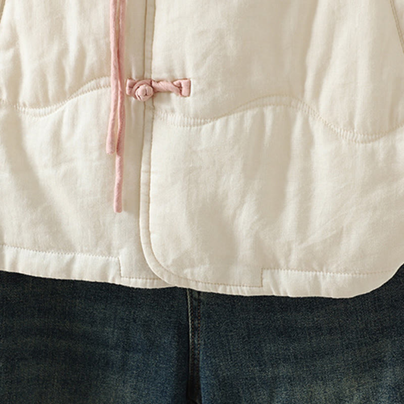 Veste matelassée en coton à manches longues et poches pour femme, brodée de Buddha Stones - image 11