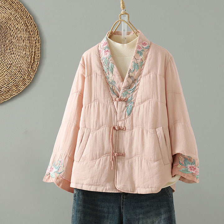 Veste matelassée en coton à manches longues et poches pour femme, brodée de Buddha Stones - Rose - US12，UK/AU16，EU44 (2XL) - image 13